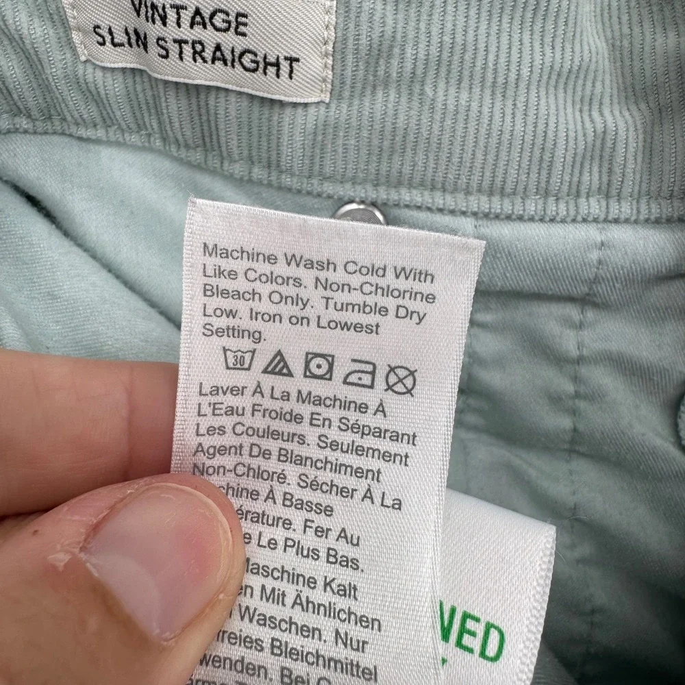 J.‎ Crew Vintage Sim-Straight Corduroy Pant Mint Green Size 32 Minimalist Preppy